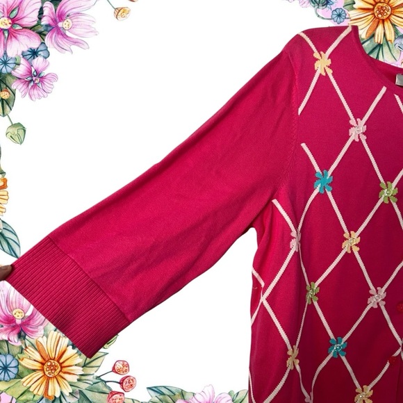 CJ Banks Pink Spring Cardigan Size 1X Argyle Diamond Easter Sweater Whimsy NEW - Picture 5 of 11